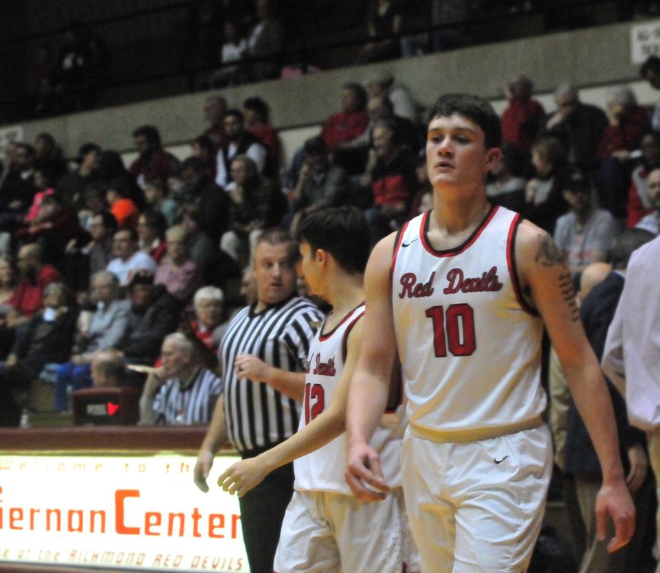 Richmond High School senior Lucas Kroft (10) during a boys basketball game against New Castle at Tiernan Center Friday, Jan. 4, 2019.