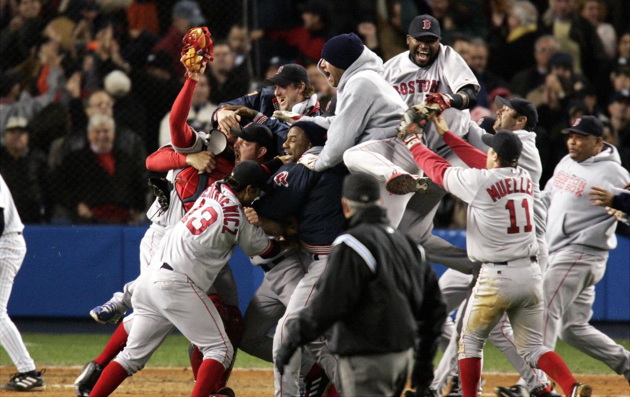 Jubilation after Boston completed its historic ALCS comeback. (Corey Sipkin/NY Daily News Archive via Getty Images)