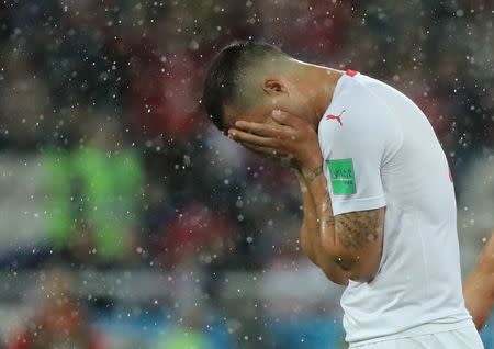 Soccer Football - World Cup - Group E - Serbia vs Switzerland - Kaliningrad Stadium, Kaliningrad, Russia - June 22, 2018 Switzerland's Granit Xhaka reacts after the match REUTERS/Mariana Bazo