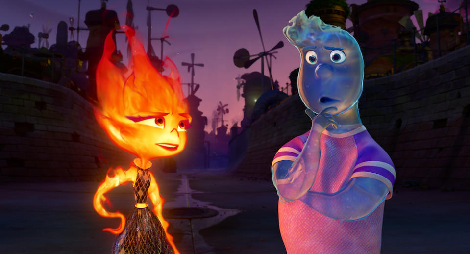Ember (Leah Lewis) and Wade (Mamoudou Athie) in Elemental. STILL: Disney/Pixar)