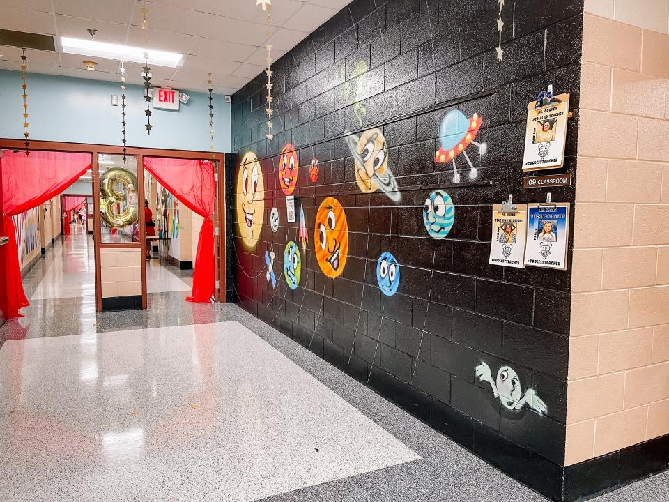 New murals in the third-grade hallways were painted by street graphic artists Aaron Carroll and Steve Hall and reflect the themes of the curriculum this year. Dogwood Elementary School, Aug. 3, 2022.