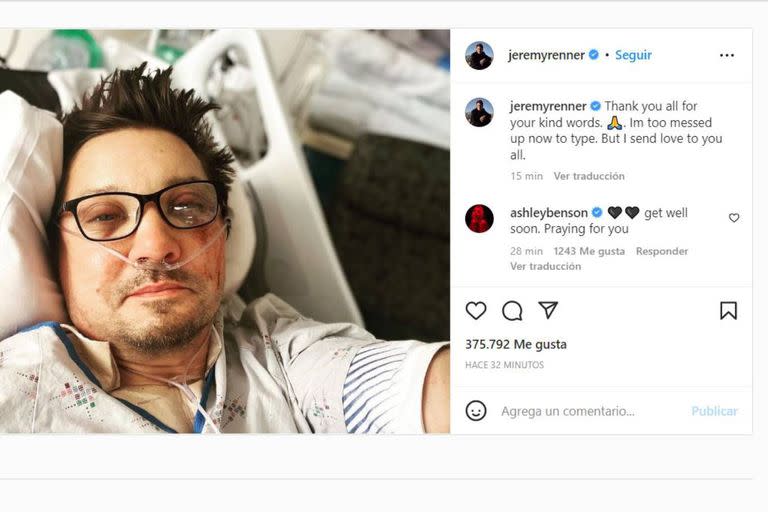 El posteo de Jeremy Renner luego del accidente