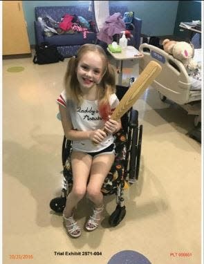 A photograph of 10-year-old Maya Kowalski celebrating Halloween dressed as Harley Quinn at Johns Hopkins All Children's Hospital on Oct. 31, 2016. The Kowalski family is suing All Children's Hospital for $220 million in a civil lawsuit more than a year after family matriarch, Beata Kowalski, took her life following allegations she was abusing her daughter, Maya.