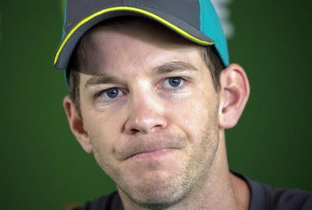 Australian cricket team captain Tim Paine reacts during a media conference in Brisbane, Australia May 28, 2018. AAP/Glenn Hunt/via REUTERS