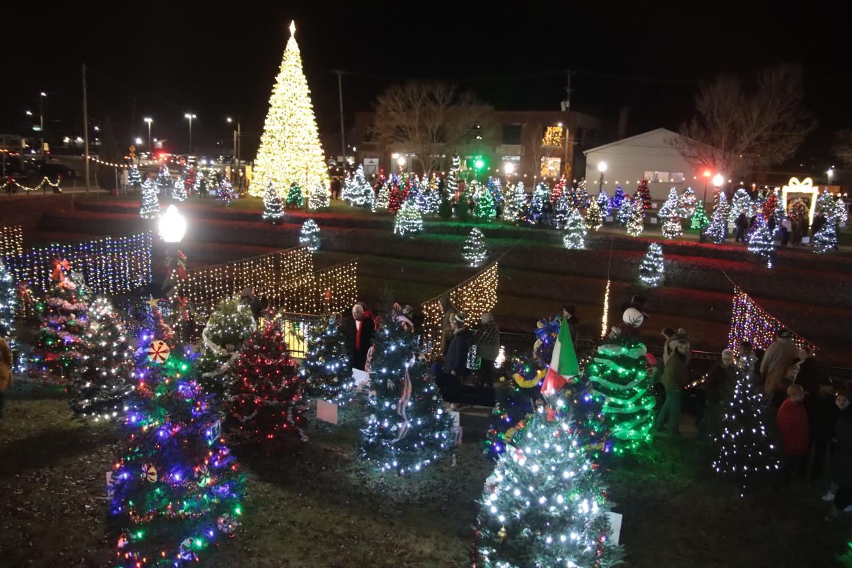 The Comstock Christmas Riverwalk is pictured after its ceremonial lighting Friday, Dec. 8, 2023, in Adrian.