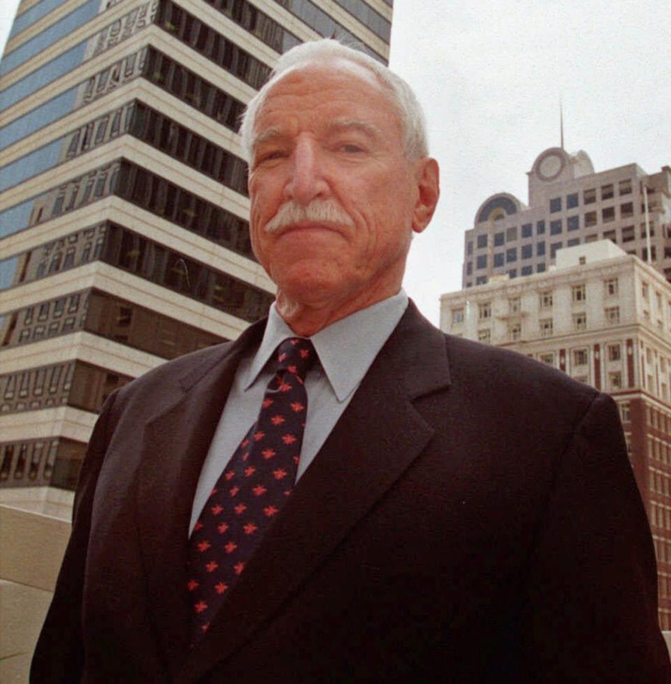 FILE--James Hormel is seen on a patio outside his office in San Francisco's financial district, in this March 15, 1999 file photo.  Bypassing Senate confirmation, President Clinton moved Friday, June 4, 1999, to directly install Hormel as ambassador to Luxembourg.  The president invoked a provision of the Constitution allowing him to make such appointments during a congressional recess.  Hormel, who will become the first openly gay U.S. ambassador, can serve in the diplomatic post through the current session of Congress. (AP Photo/Randi Lynn Beach) ORG XMIT: NY127