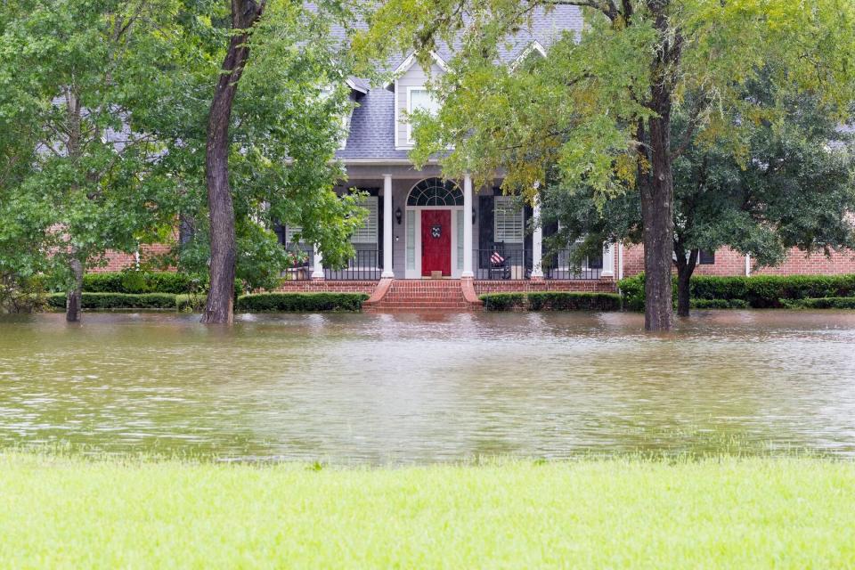 Hurricane Flooded Street House Red Door