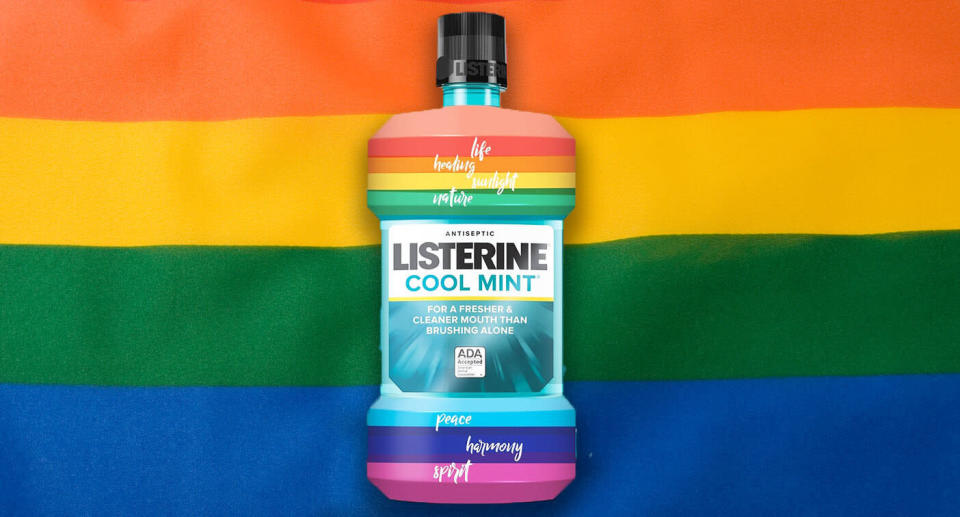 Listerine are being slated for its gay pride mouthwash bottles. [Photo: Listerine/Getty]