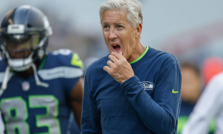 A closeup of Seattle Seahawks coach Pete Carroll.