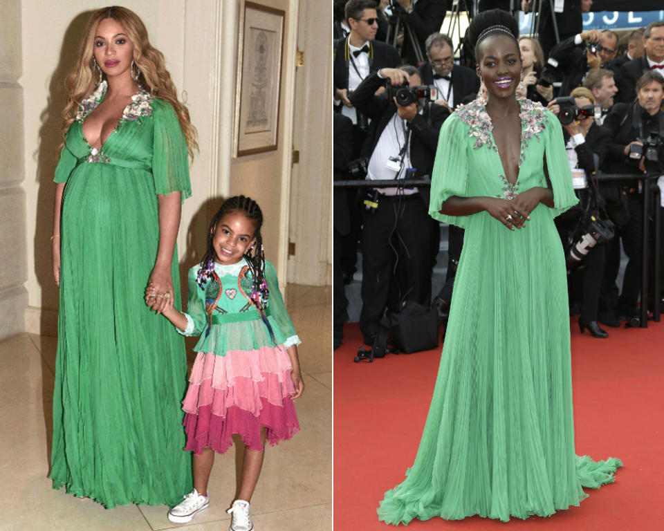 <p>Die damals noch hochschwangere Beyoncé posierte im März in einer Robe von Gucci, die auch die gertenschlanke Lupita Nyong’o schon einmal mit ebenso viel Esprit getragen hatte. Klarer Fall für eine Ausnahmeregelung: Das Krönchen geht an Gucci, und zwar für den vielseitigen Entwurf! (Bilder: ddp, AP) </p>