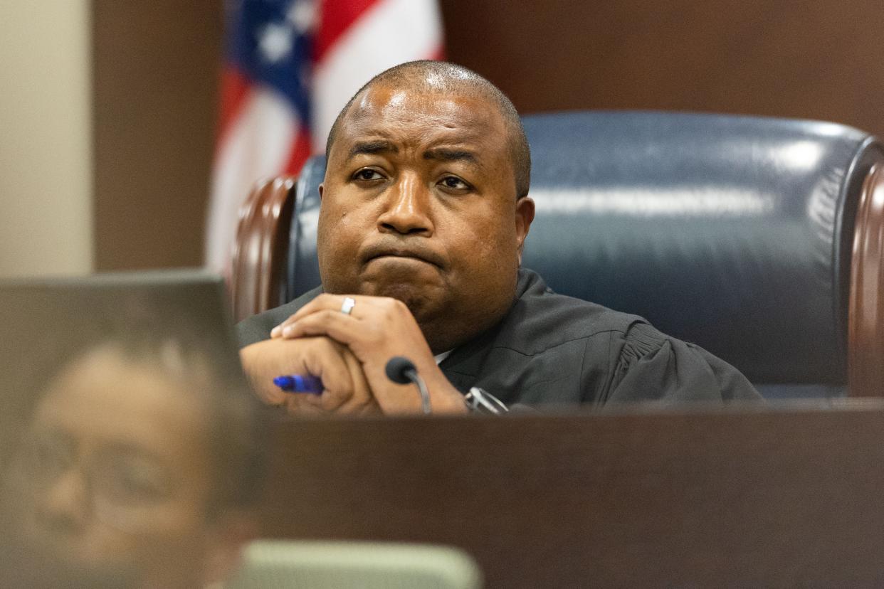 Circuit Judge Stephen Everett listens to Donna Adelson's defense attorney Marissel Descalzo during a motion hearing Monday, Dec. 11, 2023.