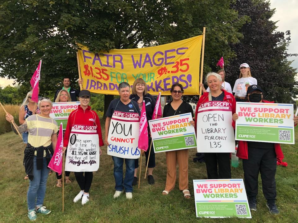 Library workers in Bradford West Gwillibury, a Simcoe County town north of Toronto, have been striking for more than 50 days, one of the longest library strikes in Ontario history. (Clara Pasieka/CBC - image credit)