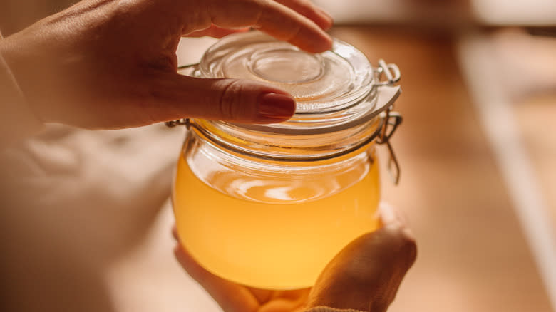 melted butter in jar