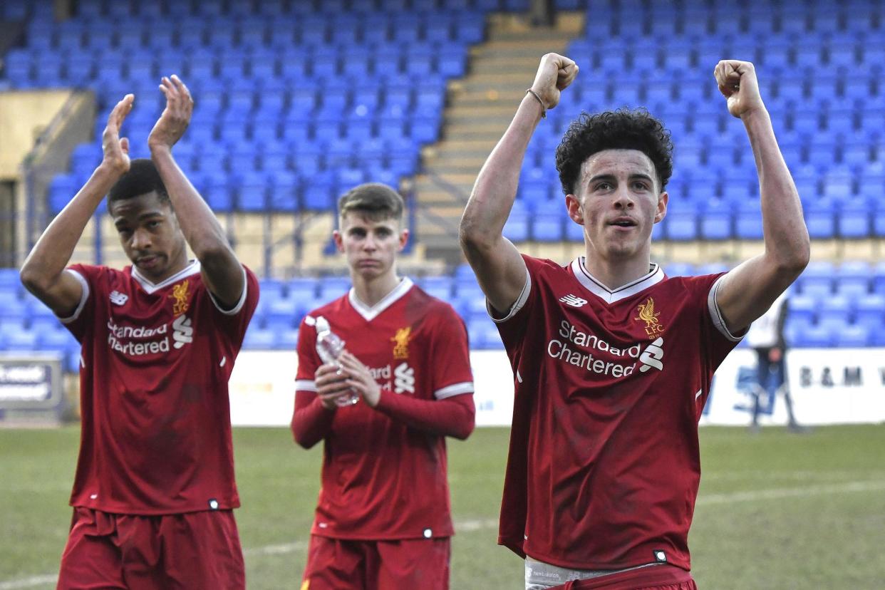 Liverpool youngsters Curtis Jones (right), Ben Woodburn and Elijah Dixon-Bonner (left): Liverpool FC via Getty Images