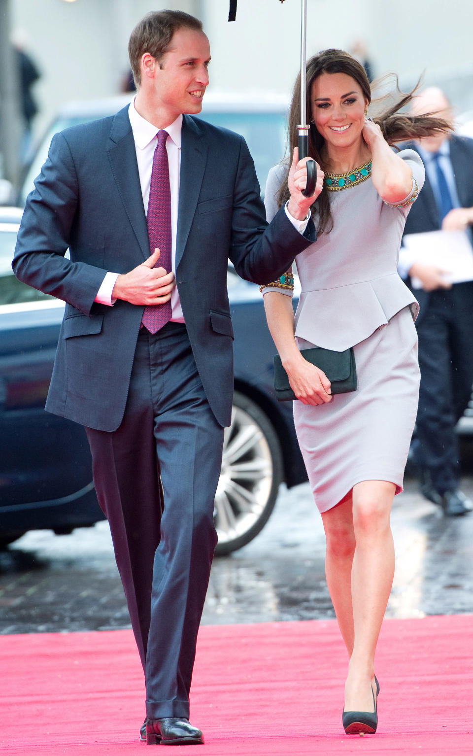 <p>The Duchess of Cambridge wore a Mathew Williamson dress for the event while Prince William wore a navy suit and co-ordinating tie. (Getty Images)</p> 