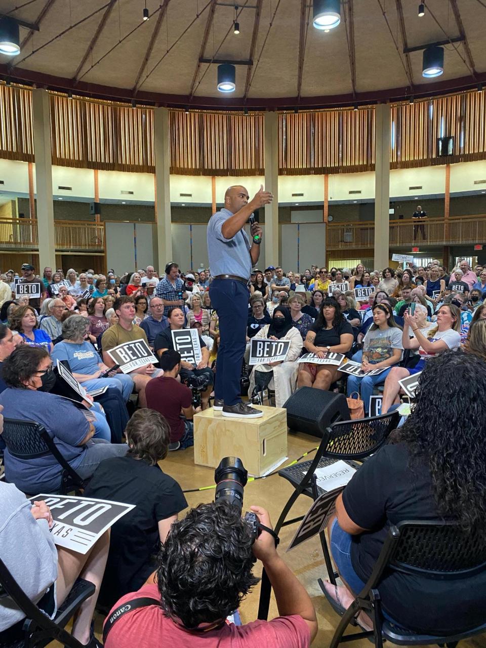 U.S. Rep. Colin Allred, who is seeking the Democratic nomination to run against Republican U.S. Sen. Ted Cruz, speaks during a campaign rally for Beto O'Rourke's 2022 gubernatorial run.