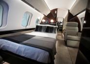 An interior view showing a bed in the cabin of Bombardier's Global 7500, the first business jet to have a queen-sized bed and hot shower, is shown during a media tour in Montreal