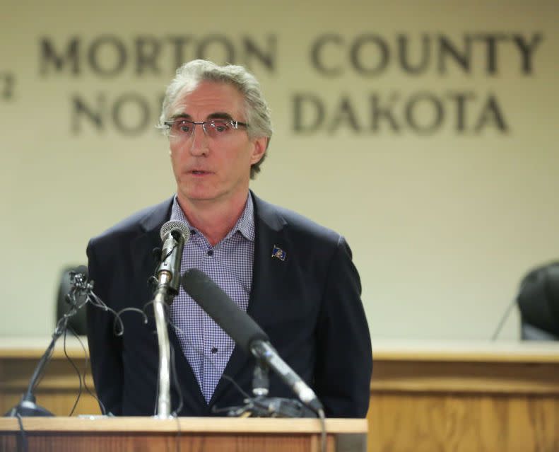 North Dakota Governor Doug Burgum speaks during a press conference