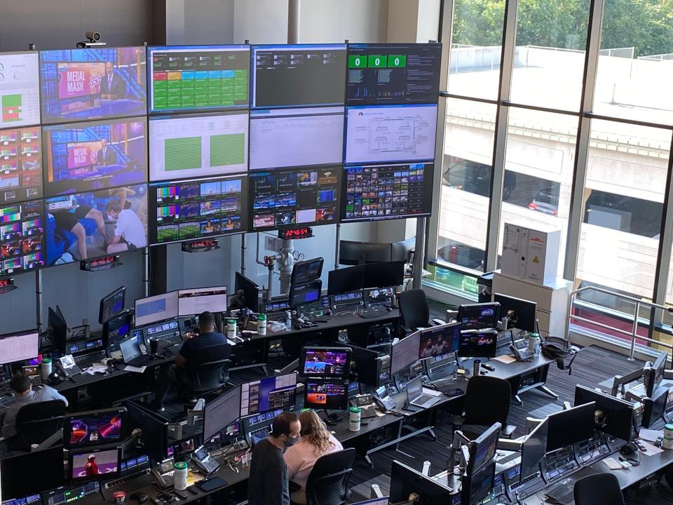 NBC's Olympic control room in Connecticut controls the action in Tokyo.