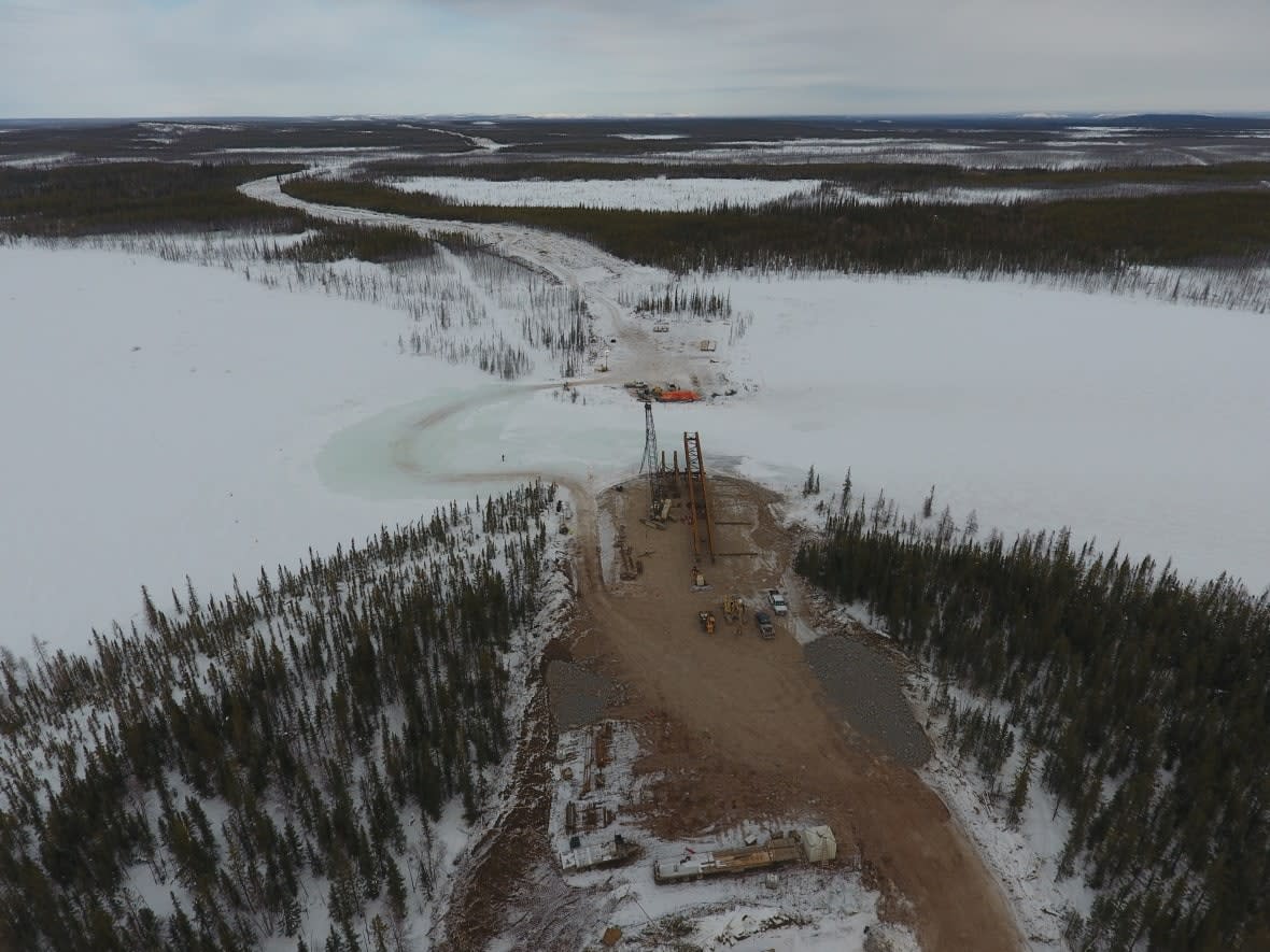 The 97-kilometre Tłı̨chǫ Highway required four bridges, including this one over the La Martre river. The highway opens Tuesday. (Kiewit - image credit)