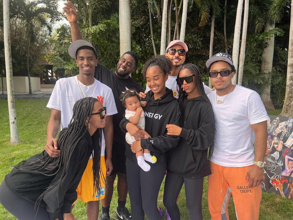 Diddy, back row, poses with all seven of his kids in a photo he posted on Instagram in March 2023. (@diddy via Instagram)