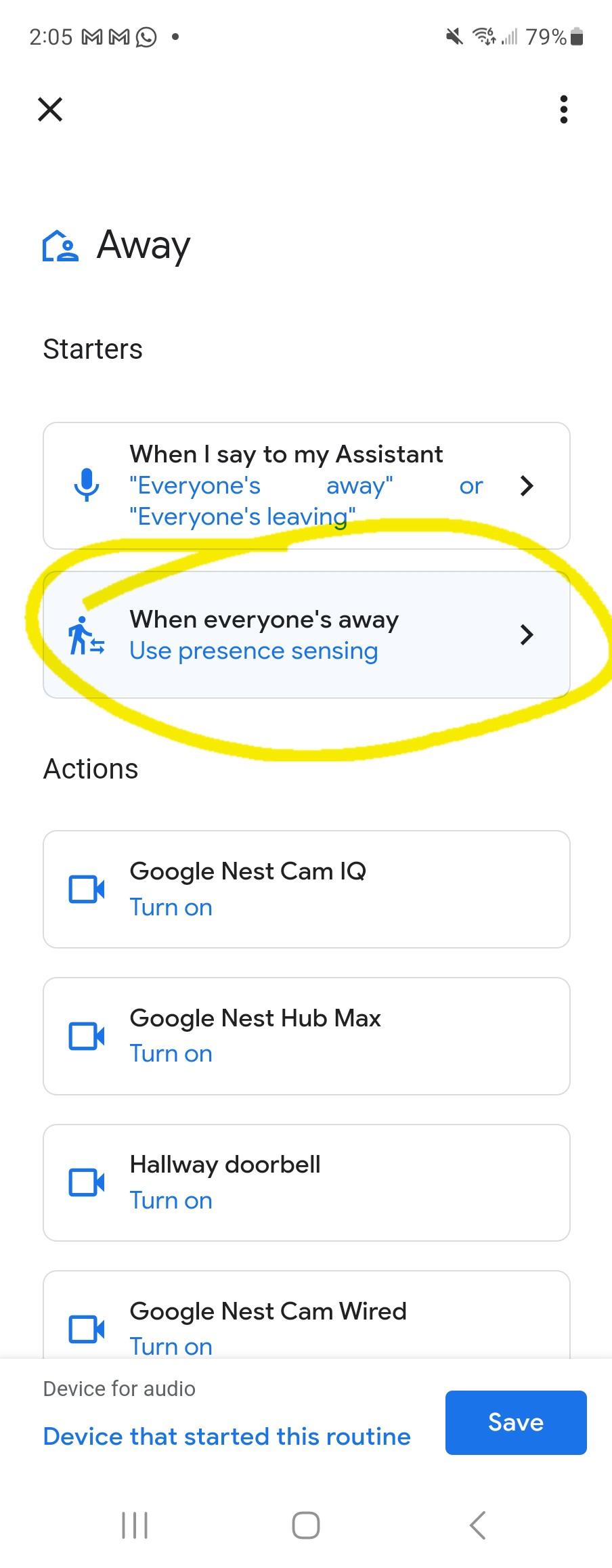 Screenshot of Google Home app for Android showing access to the Geofence feature.