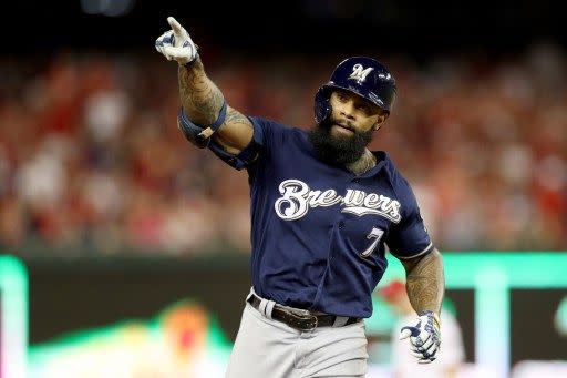 國民隊季後除積極留下奪冠班底，今簽下原釀酒人一壘手譚姆斯(Eric Thames)。法新社，