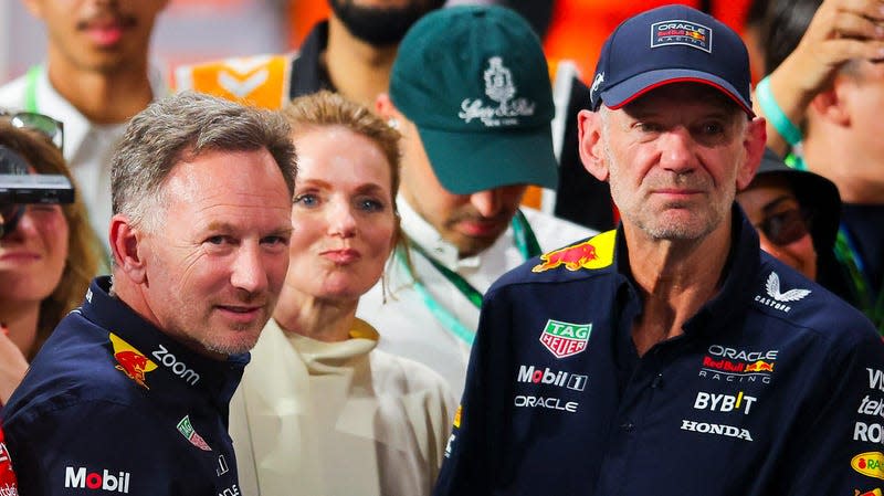 Christian Horner (left) and Adrian Newey (right) with Horner’s wife Geri Halliwell in the background between them. - Photo: Eric Alonso (Getty Images)