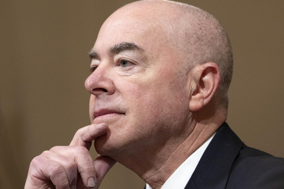 Homeland Security Secretary Alejandro Mayorkas, attends a House Committee on Homeland Security hearing on worldwide threats to the United States, Wednesday, Nov. 15, 2023, on Capitol Hill in Washington. (AP Photo/Jacquelyn Martin)