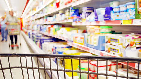 Cart in a supermarket aisle