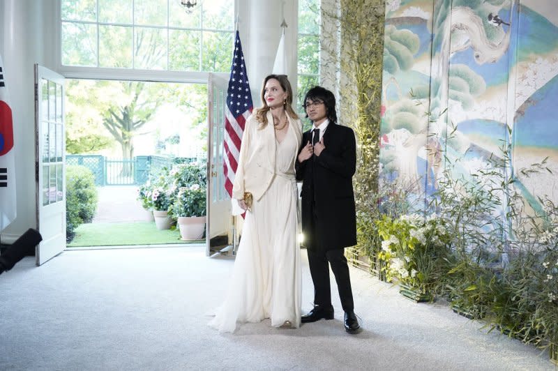 Angelina Jolie and son Maddox arrive for the State Dinner with President Joe Biden and the South Korea's President Yoon Suk Yeol at the White House in Washington, DC in 2023. File Photo by Bonnie Cash/UPI