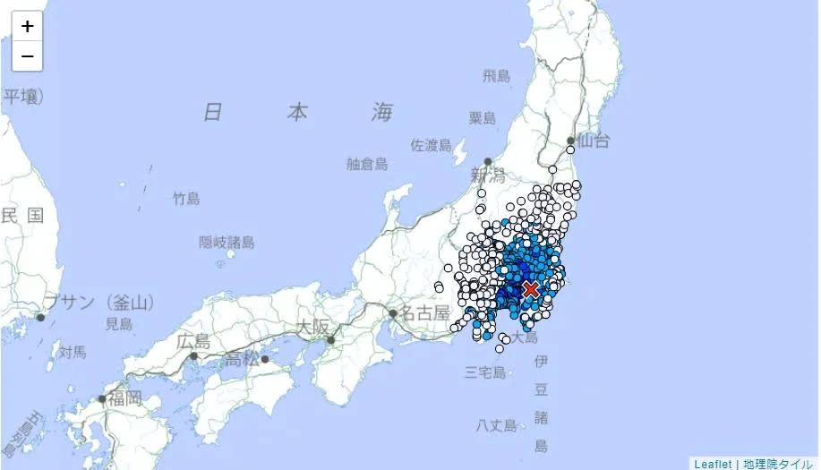 東京灣今晨地震。（圖／日本氣象廳）