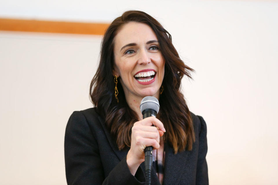 Prime Minister Jacinda Ardern speaks during a community meeting with COVID-19 community responders at Wainuiomata's Memorial Hall on July 30, 2020 in Wellington, New Zealand.