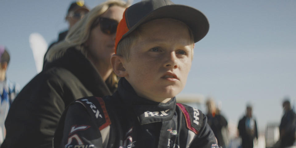 This image released by Max shows Oliver Wheldon, son of Dan Wheldon, in a scene from the HBO documentary "The Lionheart." (Max via AP)