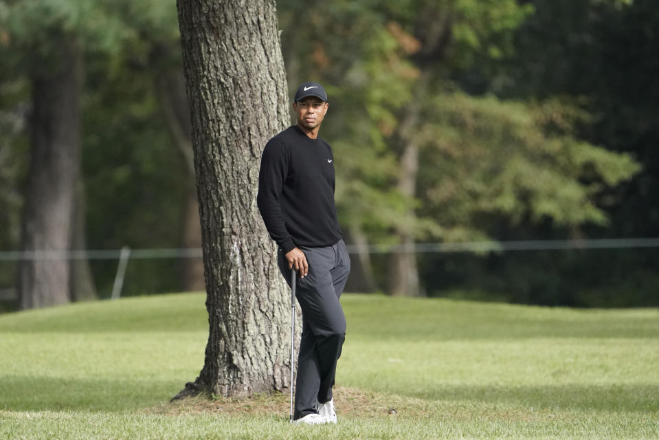 Tiger Woods of the United States stands on the 11th hole during the first round of the Zozo Championship PGA Tour at the Accordia Golf Narashino country club in Inzai, east of Tokyo, Japan, Thursday, Oct. 24, 2019. (AP Photo/Lee Jin-man)