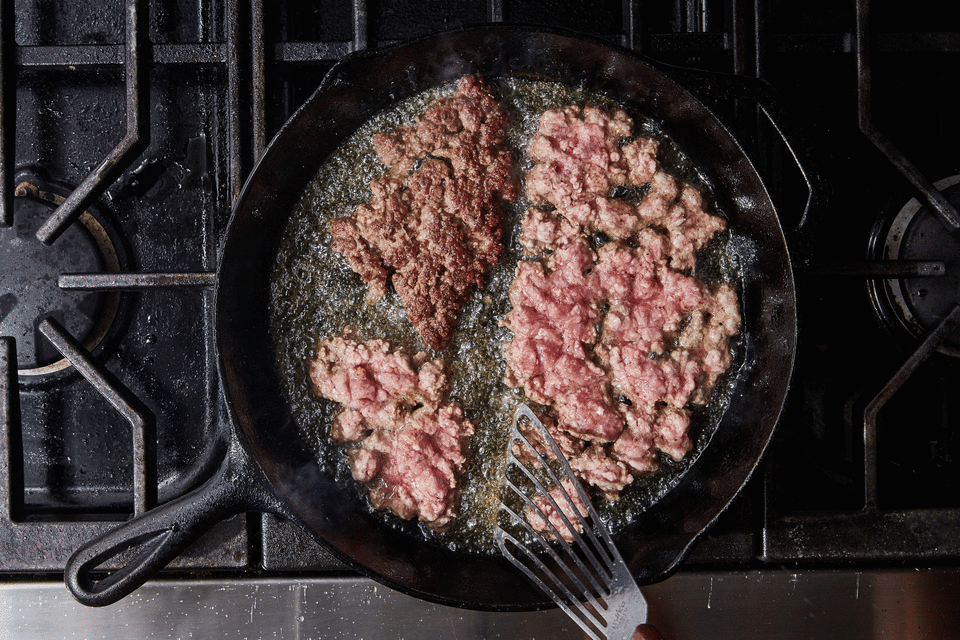 Make sure ground meat is super crispy before you flip it over!