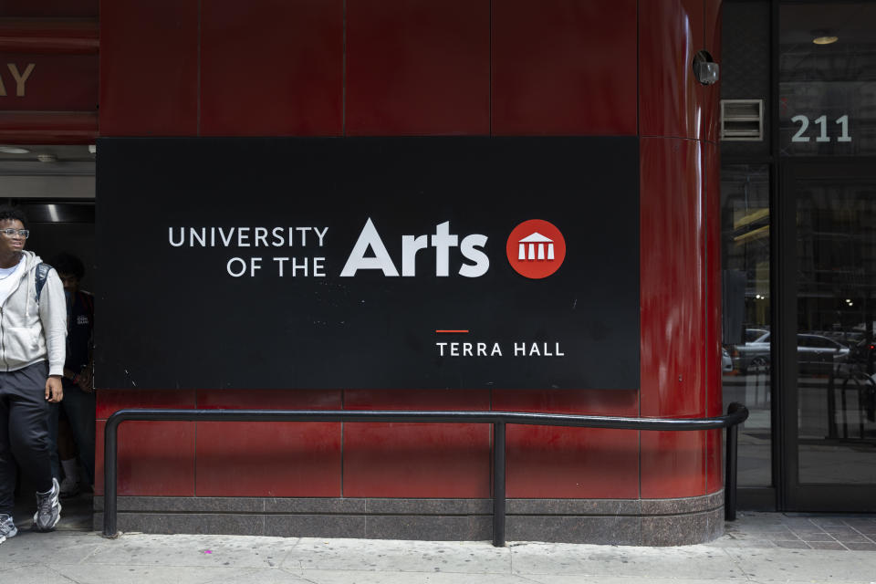 This photo shows Terra Hall at 201-11 South Broad Street in Philadelphia on Monday, June 3, 2024. The nearly 150-year-old school says it plans to close its doors Friday, June 7. The abrupt decision shocked and angered students, parents and faculty alike and has raised questions about governance at the venerable city institution. (Monica Herndon/The Philadelphia Inquirer via AP)