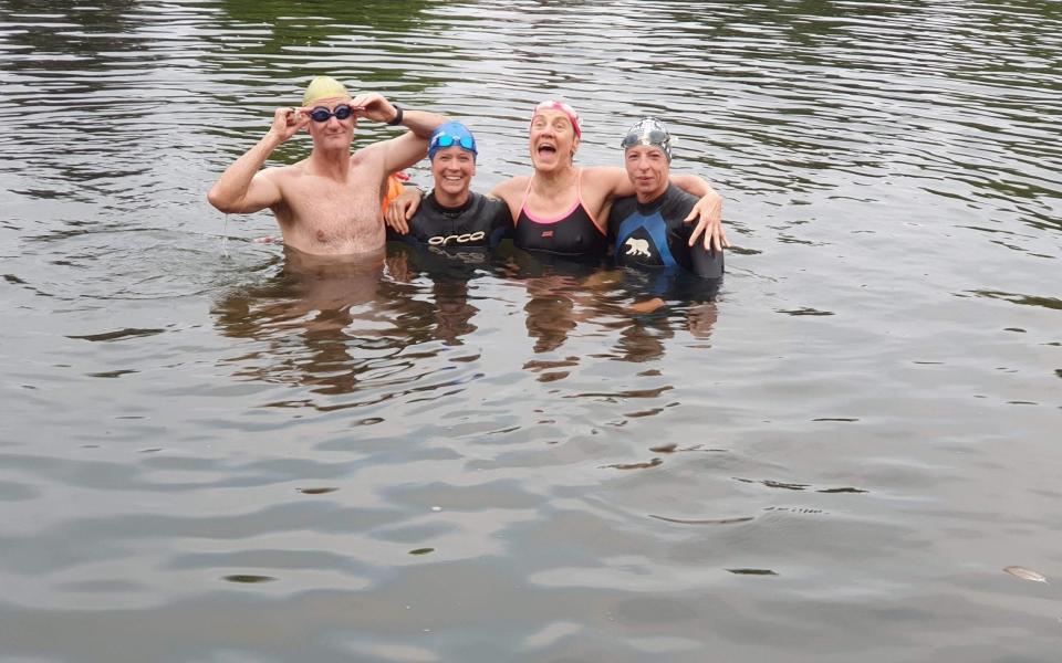 Jacquie Hughes celebrates her son Tom Dean's second gold with a 2km swim in the Thames - JACQUIE HUGHES 