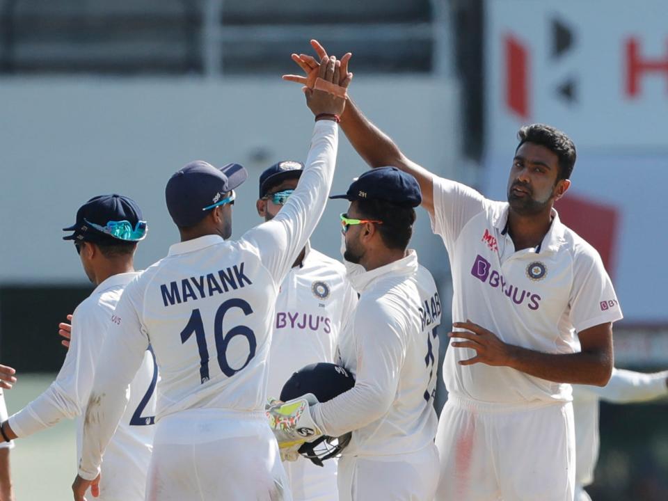 <p>Ashwin celebrates one of five wickets in the second Test</p> (BCCI)