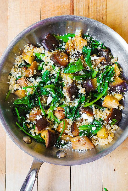 Roasted Eggplant with Spinach, Quinoa, and Feta