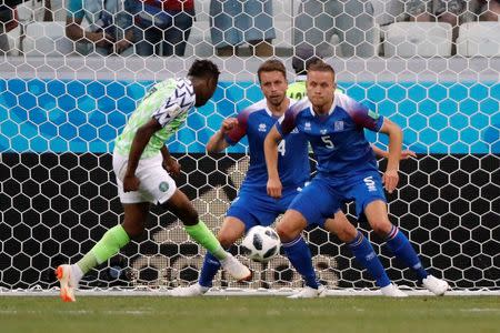 Soccer Football - World Cup - Group D - Nigeria vs Iceland - Volgograd Arena, Volgograd, Russia - June 22, 2018 Nigeria's Ahmed Musa scores their second goal REUTERS/Jorge Silva