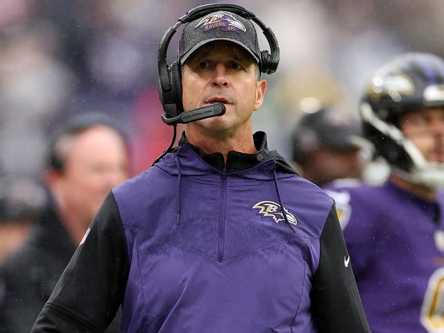 <p>Patrick Smith/Getty</p> John Harbaugh during the fourth quarter at M&T Bank Stadium on October 02, 2022 in Baltimore, Maryland.