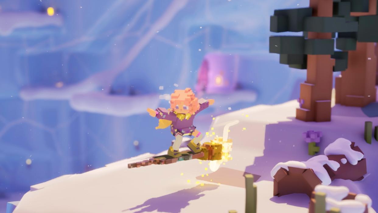  Ila: A Frosty Glide - a 3D voxel world witch rides a skateboard broom through the air in a snomy mountain. 