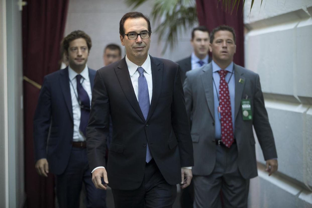 Treasury Secretary Steven Mnuchin arrives for a closed-door meeting with Speaker of the House Paul Ryan and House Republicans on September 8, 2017: AP