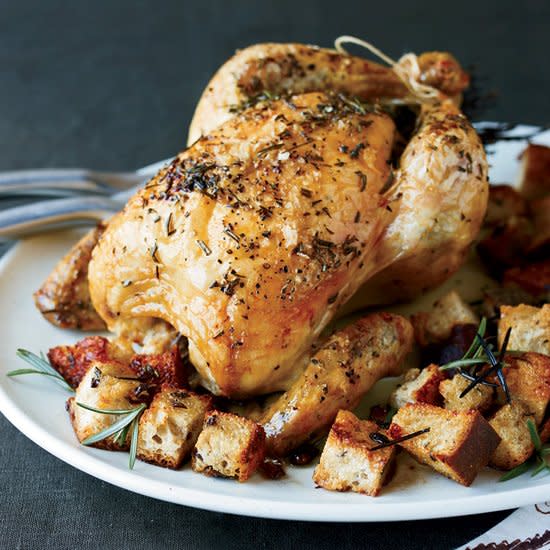 Brined Roast Chicken with Olive Bread Panzanella