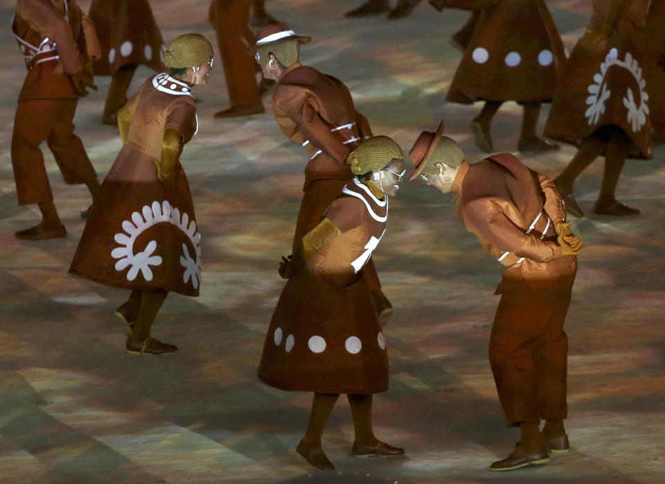 <p>Performers take part in the closing ceremony for the 2016 Rio Olympics on August 21, 2016. (REUTERS/Marcos Brindicci) </p>