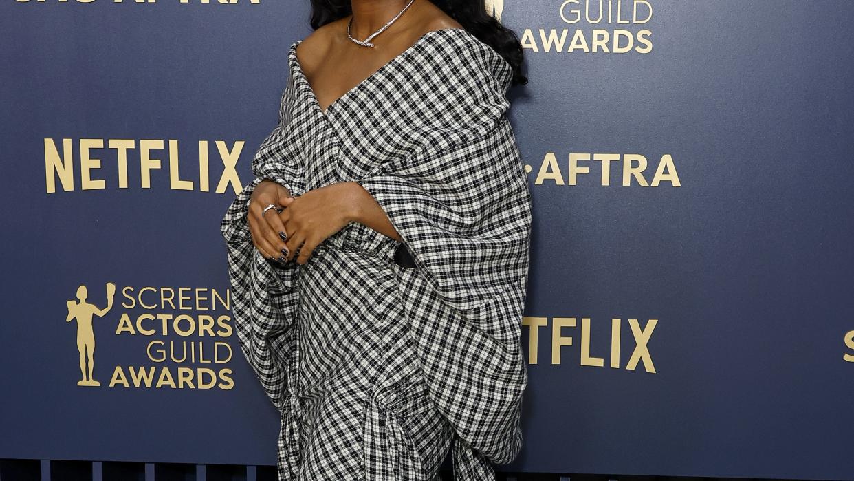 los angeles, california february 24 ayo edebiri attends the 30th annual screen actors guild awards at shrine auditorium and expo hall on february 24, 2024 in los angeles, california photo by frazer harrisongetty images