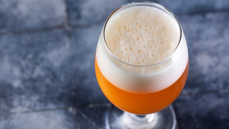 High angle of foamy headed NEIPA