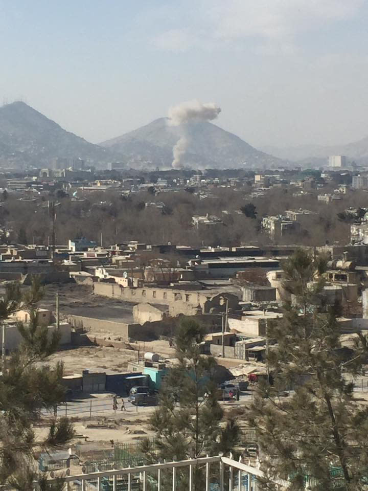 <p>Smoke rises after a car bomb explosion in Kabul, Afghanistan, Jan. 27, 2018 in this image obtained from social media. (Photo: Naweed Ahmad Shakoori via Reuters) </p>