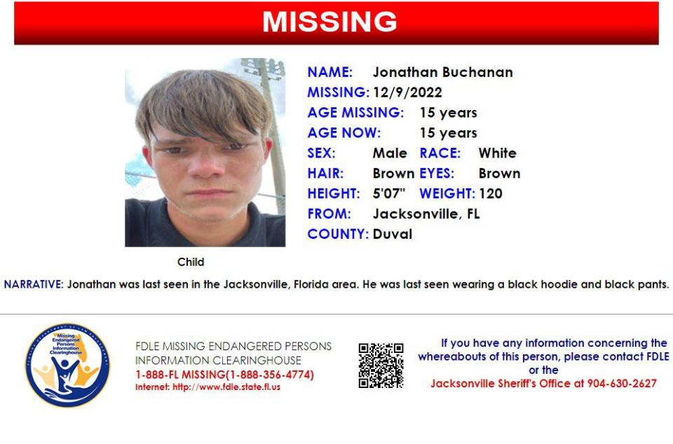Jonathan Buchanan was reported missing from Jacksonville on Dec. 9, 2022.